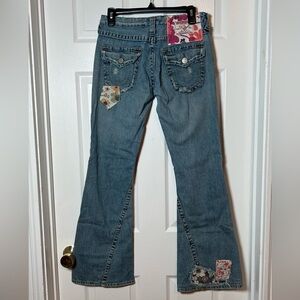 True Religion Blue Jeans with Floral Patches